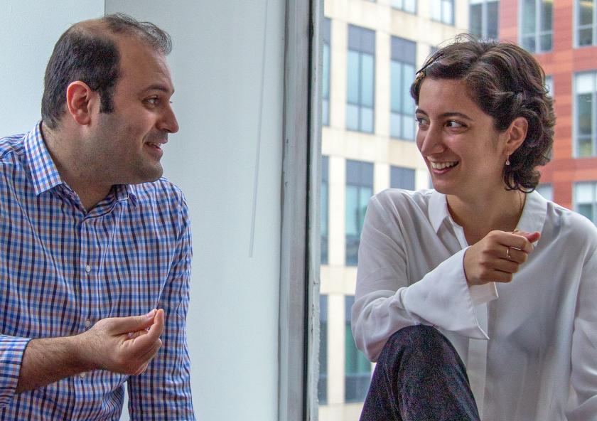 Ipek Bensu Manav (right) chats with Hessam AzariJafari, her colleague at the MIT Concrete Sustainability Hub. During her time at CSHub, Manav has placed engineering in its social and political contexts and built new connections in th...
Ipek Bensu Manav (right) chats with Hessam AzariJafari, her colleague at the MIT Concrete Sustainability Hub. During her time at CSHub, Manav has placed engineering in its social and political contexts and built new connections in th...