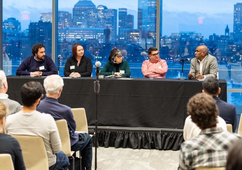 The Department of Civil and Environmental Engineering's Research Speed Dating event included a panel discussion with CEE professors on the future of research in infrastructure and environment.Photo: Justin Knight 