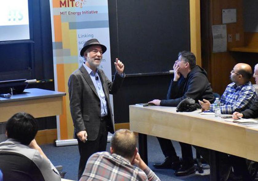 Daniel Sperling, professor of civil engineering and environmental science and policy at the University of California at Davis and member of the California Air Resources board, during his talk at MIT.Photo: Ivy Pepin/MITEI