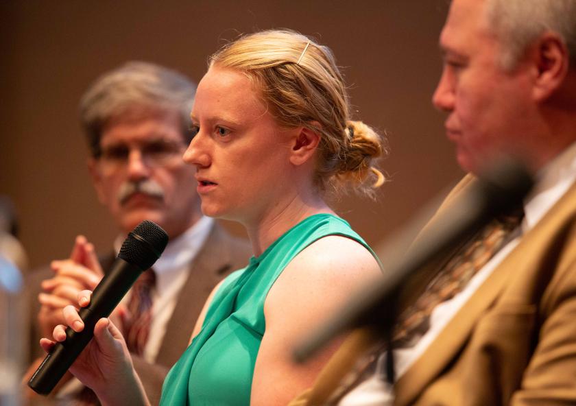 Karen Dawson participates in a panel discussion about the new MIT interdisciplinary study, “The Future of Nuclear in a Carbon-Constrained World.”Photo: Diana Bowen