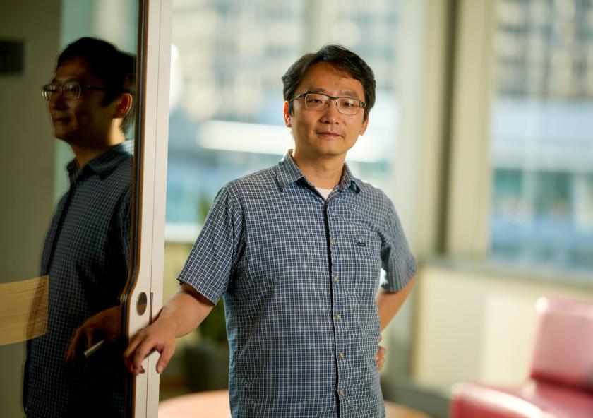 MIT Associate Professor Andy Sun works on new methods to integrate renewable energy into the electric grid.
Photo: Jared Charney
MIT Associate Professor Andy Sun works on new methods to integrate renewable energy into the electric grid.
Photo: Jared Charney