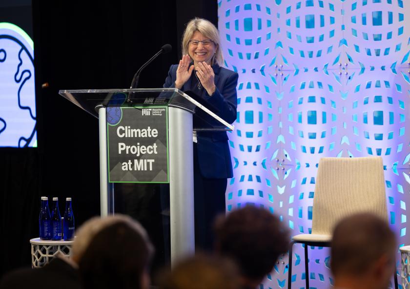 Monday’s event, “The Climate Project at MIT: Launching the Missions,” drew a capacity crowd at the Samberg Center. The project is “a whole-of-MIT mobilization,” President Sally A. Kornbluth said in her opening remarks.