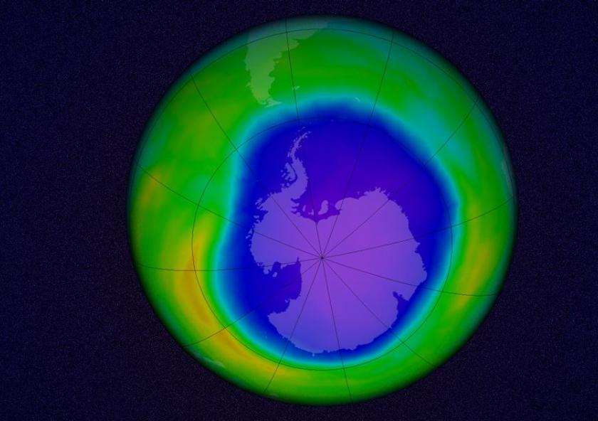 A simulation of the Antarctic ozone hole, made from data taken on October 22, 2015.