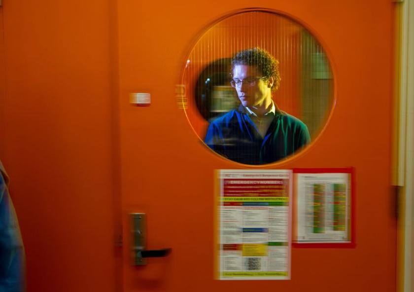 Jesse Hinricher, an MIT senior majoring in chemical engineering, has been conducting research focused on specialized batteries that could be plugged into the grid to provide renewable energy on demand.Image: Jake Belcher