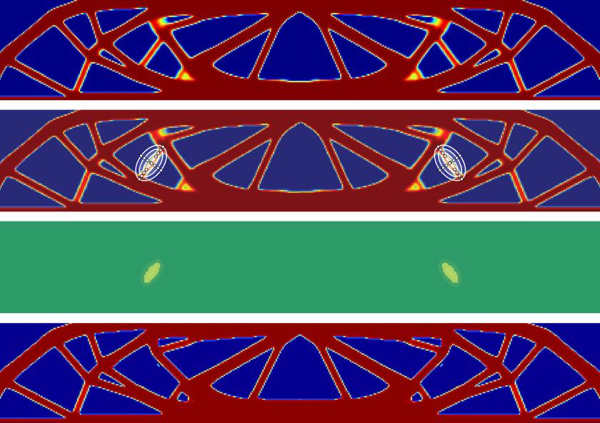 
              This sequence shows an example of the iterative design process in action. On top, you can see the AI-designed initial version of a support beam. In the second and third images, a human operator highlights two support segments a...