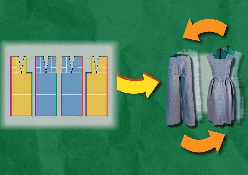 With Refashion, users simply draw shapes and place them together to develop an outline for adaptable fashion pieces. It’s a visual diagram that demonstrates how to cut garments, providing a straightforward way to design things like pants that can be reconfigured into a dress. With Refashion, users simply draw shapes and place them together to develop an outline for adaptable fashion pieces. It’s a visual diagram that demonstrates how to cut garments, providing a straightforward way to design things like pants that can be reconfigured into a dress.