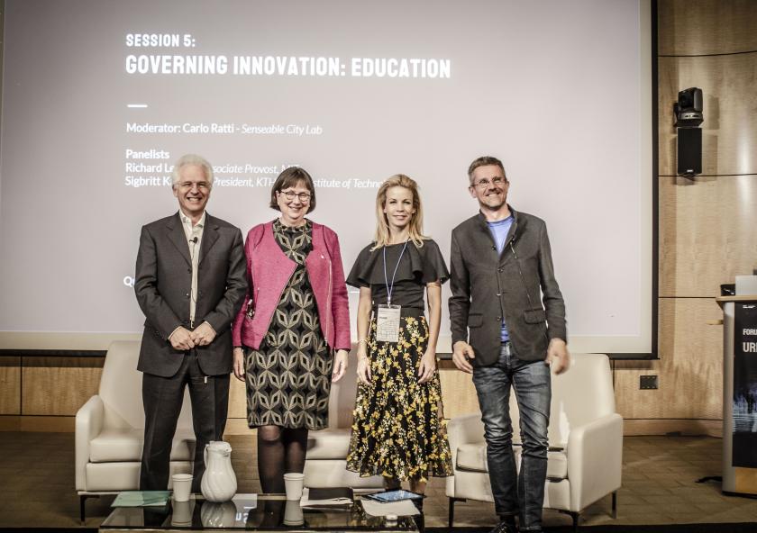 Left to right: Richard Lester, MIT associate provost, who oversees MIT’s international activities; Sigbritt Karlsson, president of KTH; Anna König Jerlmyr, mayor of Stockholm; and Carlo Ratti, director of MIT Senseable City Lab.Photo: Pietro Leoni Left to right: Richard Lester, MIT associate provost, who oversees MIT’s international activities; Sigbritt Karlsson, president of KTH; Anna König Jerlmyr, mayor of Stockholm; and Carlo Ratti, director of MIT Senseable City Lab.Photo: Pietro Leoni