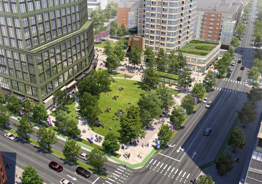 The community space of the Volpe plan pictured in MIT’s master plan.
Credit: Design Distill
The community space of the Volpe plan pictured in MIT’s master plan.
Credit: Design Distill