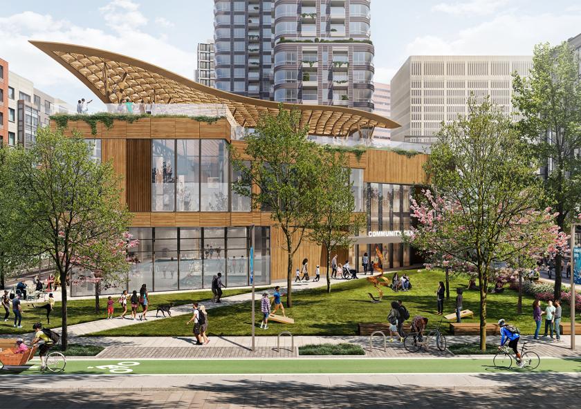 
              Conceptual rendering of the proposed community center in the heart of the development
              Image: Design Distill
      