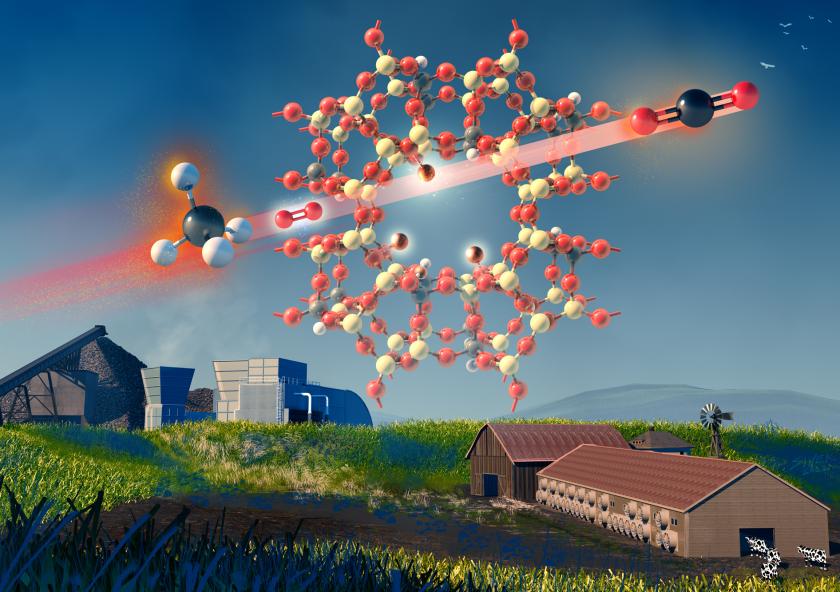 
              A team of researchers at MIT has come up with a promising approach to controlling methane emissions and removing it from the air, using an inexpensive and abundant type of clay called zeolite. In this image, the zeolite, depicted a...