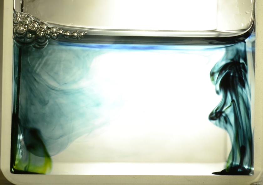 
              Dyes are used to reveal the concentration levels of carbon dioxide in the water. On the left side is a gas-attracting material, and the dye shows the carbon dioxide stays concentrated next to the catalyst.
              Credit...