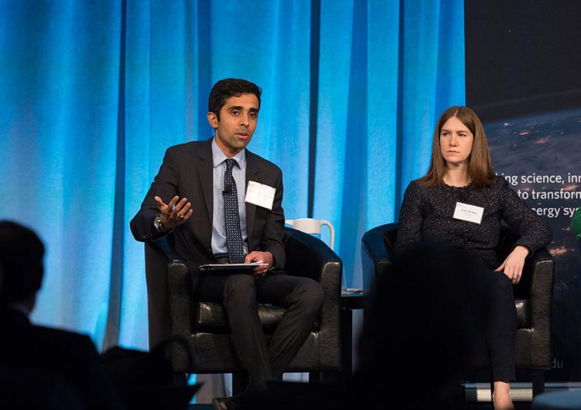 
              Dharik Mallapragada, a research scientist at MITEI, speaks about hydrogen at MITEI’s 2019 Annual Research Conference, which was focused on driving deep decarbonization. 
              Photo: Kelley Travers/MITEI
      