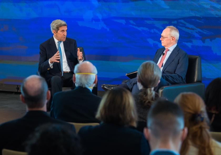 
              Special Presidential Envoy for Climate John Kerry and MIT President L. Rafael Reif discussed strategies to help the world avert the worst consequences of climate change and make the United States a leader again in bringing technolog...