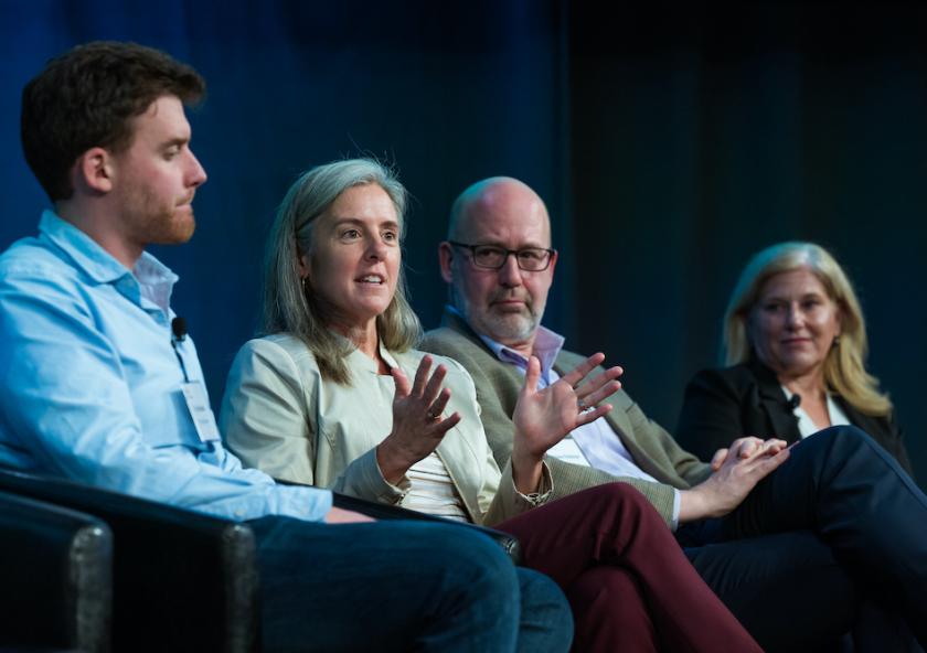 
              (Left to right:) Panelists Tim Schittekatte (MIT), Christina Hoffman (Avangrid), Johannes Pfeifenberger (The Brattle Group), and Julia Bovey (Eversource) explore the policy and regulation issues associated with offshore wind. 
      ...