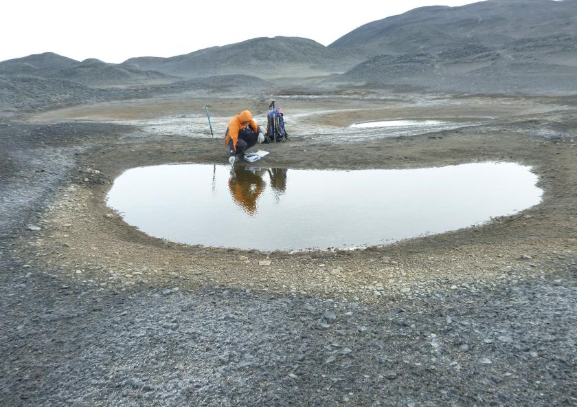 Marc Shallenberg samples from a pond.Photo: Roger Summons