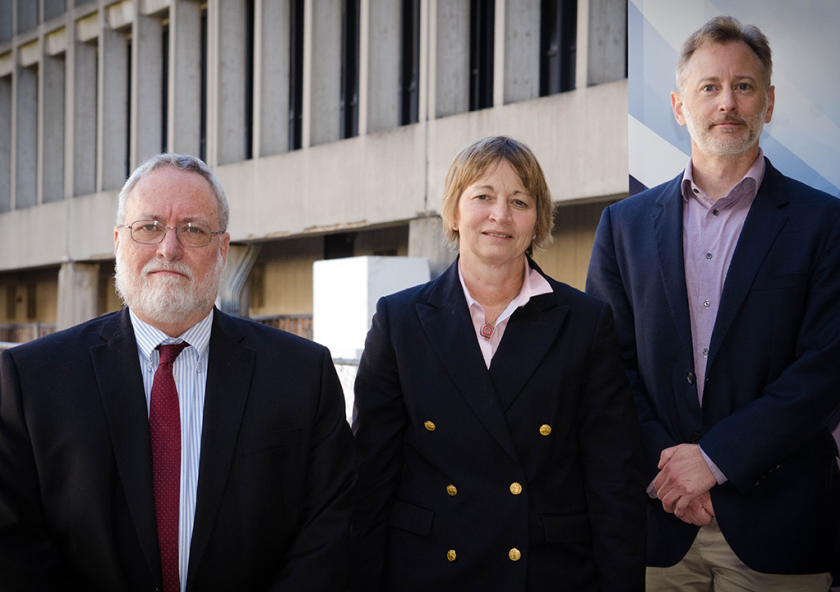 The new MIT Materials Research Laboratory (MRL) will streamline the organization of materials research on campus and enhance collaboration, Vice President for Research Maria Zuber (center) says. To Zuber’s left is MRL Director Carl Thompson, th... The new MIT Materials Research Laboratory (MRL) will streamline the organization of materials research on campus and enhance collaboration, Vice President for Research Maria Zuber (center) says. To Zuber’s left is MRL Director Carl Thompson, th...