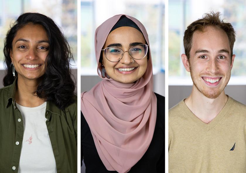 
              Left to right: Serena Patel, Rameen Hayat Malik, and Ethan Harrison. 
              Photos: Kelley Travers
      