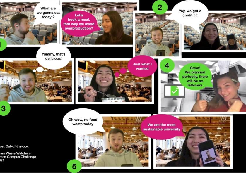 A comic from the Green Campus Challenge's Waste Watchers team, which pitched an idea to reduce food waste on campus
A comic from the Green Campus Challenge's Waste Watchers team, which pitched an idea to reduce food waste on campus