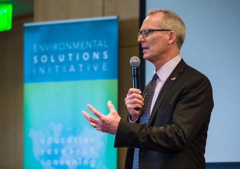 Former Congressman Bob Inglis speaks at MIT on April 25.Photo: Casey Atkins