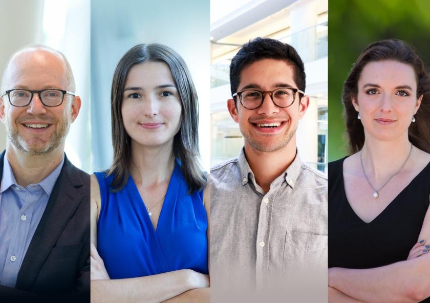 An MIT team recently published a study on public sentiment regarding climate policy. The co-authors are (left to right) Professor Evan Lieberman, Associate Professor Volha Charnysh, PhD student Jared Kalow, and Erin Walk PhD ’24. “Our research suggests that emphasizing a bit of blaming and shaming is more powerful than more diffuse messages of shared responsibility,” Lieberman explains.