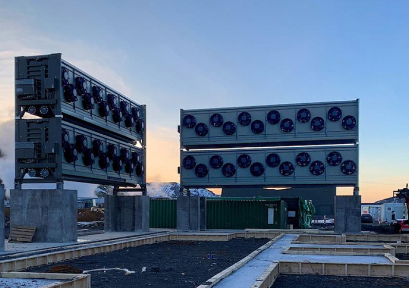 Pictured are two of the four absorber units at Climeworks’ direct air capture and storage plant, Orca, in Hellisheidi, Iceland. Each absorber unit can remove about 1,000 tons of carbon dioxide per year. 