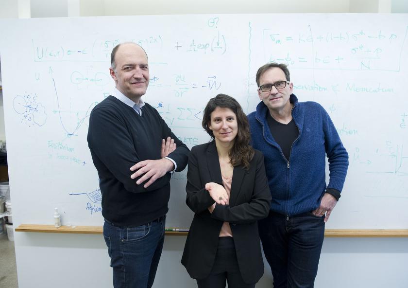 Left to right: Roland Pellenq of the Department of Civil and Environmental Engineering (CEE), Katerina Ioannidou of the MIT Energy Initiative, and Franz-Josef Ulm of CEE have developed a detailed understanding of the nanoscale forces at work a...
