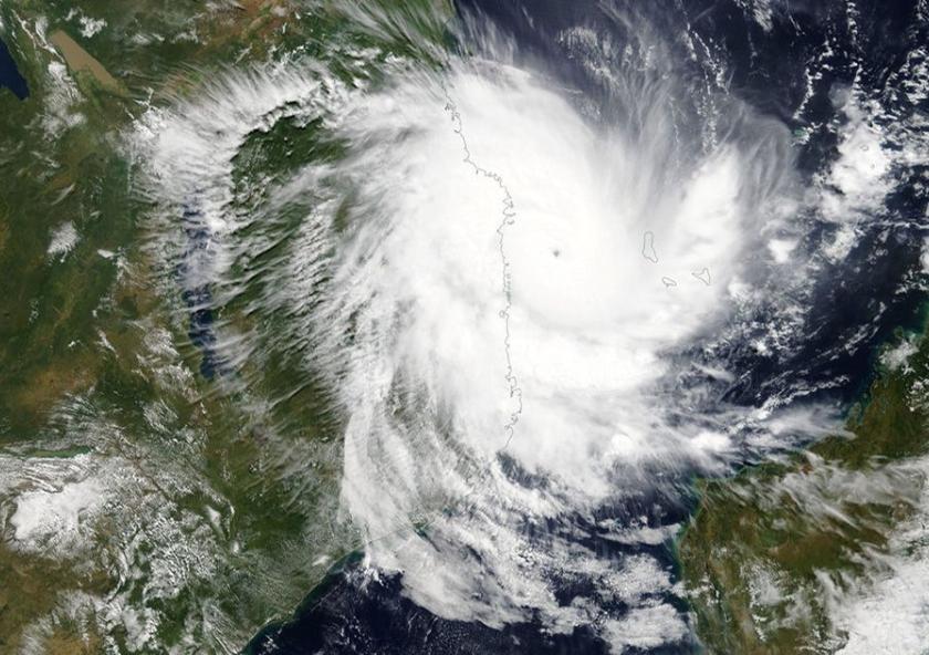 A satellite image shows Cyclone Kenneth approaching Mozambique on April 25, 2019.Image: NASA