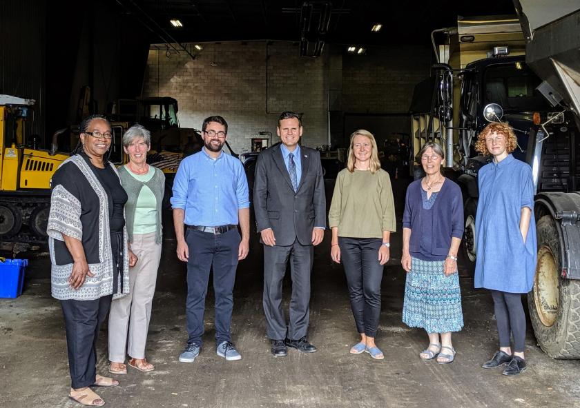 The Malden Works team gathered in the Malden, Massachusetts, Department of Public Works garage during a recent site tour: (left to right) Marcia Manong, Karen Buck, Evan Spetrini, Gary Christenson, Amber Christoffersen, Kathleen Vandiver, and Mari... The Malden Works team gathered in the Malden, Massachusetts, Department of Public Works garage during a recent site tour: (left to right) Marcia Manong, Karen Buck, Evan Spetrini, Gary Christenson, Amber Christoffersen, Kathleen Vandiver, and Mari...