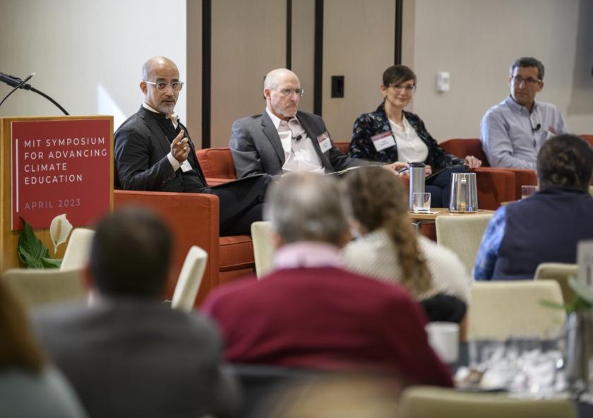 
              Panel discussion on structural change in higher education, moderated by MIT’s John Fernández (left), with leaders from Harvard, Duke, and Brown universities.
              Photo: Tony Rinaldo
      