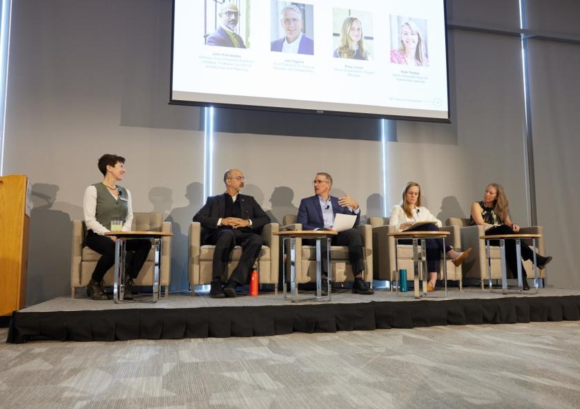 
              A panel at the 2023 Sustainability Connect event featured Director of Sustainability Julie Newman (left), who served as moderator, and panelists (left to right) John Fernández, director of Environmental Solutions Initiative an...