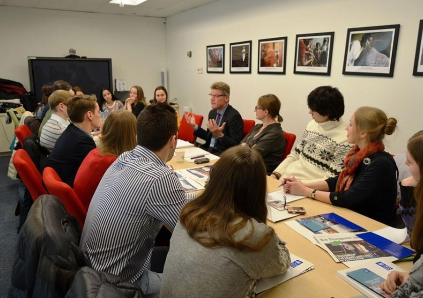 
              Human capital development in Russia through increased per-student expenditure could lead to long-term benefits in manufacturing, services, agriculture, food production, and other sectors. Seen here: Russian students from Tyumen Stat...