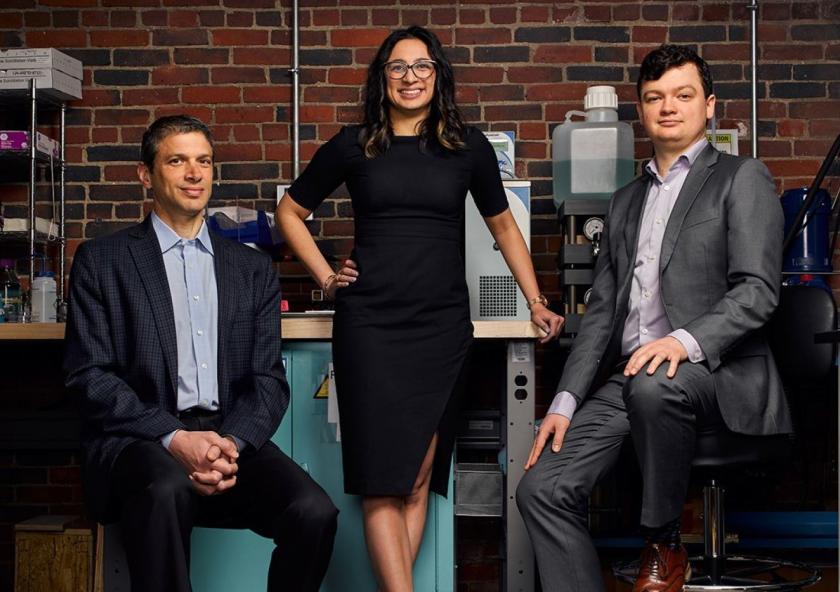 
              Co-founded by Professor Jeff Grossman (left), Shreya Dave ’09, SM ’12, PhD ’16 (center), and Brent Keller PhD ’16, Via Separations has developed a technology that can eliminate 90 percent of the energy used in therma...