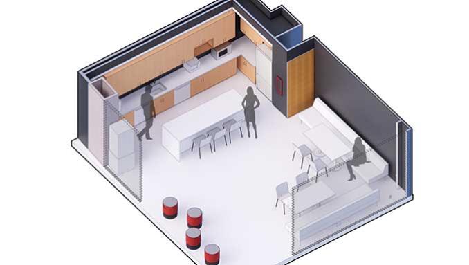 axonometric view of office kitchen 