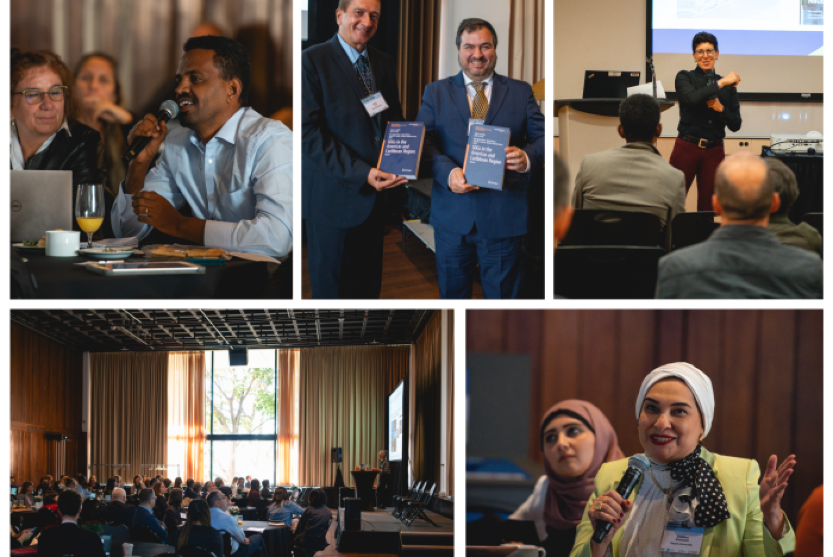 a collage of photos showing attendees at a conference