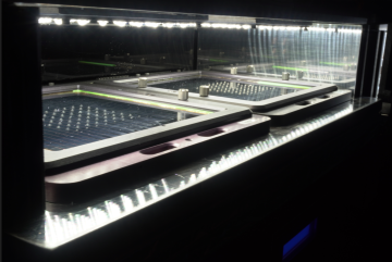 
              Two 150mm perovskite mini-modules are tested in an accelerated degradation system at CubicPV under 1 sun illumination on a temperature-controlled stage at 75 degrees Celsius. 
              Image courtesy of CubicPV.
      