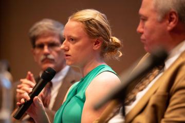 Karen Dawson participates in a panel discussion about the new MIT interdisciplinary study, “The Future of Nuclear in a Carbon-Constrained World.”Photo: Diana Bowen