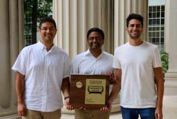 Left to right: Infinite Cooling researchers graduate student Karim Khalil, associate professor of mechanical engineering Kripa Varanasi, and graduate student Maher Damak.Photo: Alexi Taylor Ko