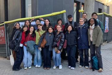 Kate Brown (front row, second from right), the Thomas M. Siebel Distinguished Professor in the History of Science, stands with her MISTI Global Classroom in Barcelona, Spain.
