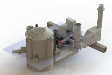 One proposed application of the firebrick-based thermal storage system is depicted in this hypothetical configuration, where it is coupled to a nuclear power plant to provide easily dispatchable power.
Courtesy of the researchers