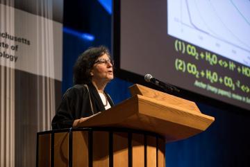 Susan Solomon, the Lee and Geraldine Martin Professor of Environmental Studies and Chemistry at MIT, delivered the symposium's keynote address.Image: Jake Belcher
