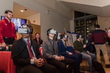 At the Friday evening “Energy Showcase,” participants tried out a virtual reality demonstration put on by Shell, one of the conference sponsors.Courtesy of the MIT Energy Conference