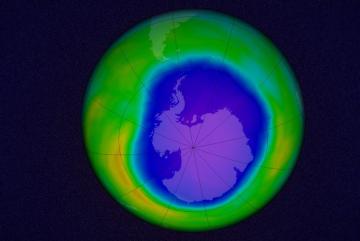 A simulation of the Antarctic ozone hole, made from data taken on October 22, 2015.