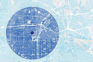 A new study found that cities with an orderly pattern, like the street grid seen in most of this map, have a much greater urban heat island effect than those with a more disorderly pattern, such as areas in the upper right. 
Courtesy of the researchers