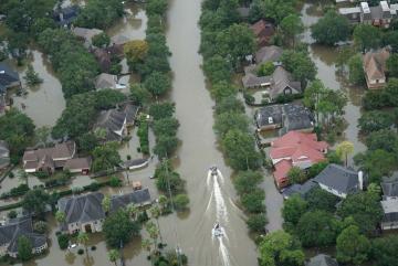 “You’re rolling the dice every year,” says professor Kerry Emanuel. “And we believe the odds of a flood like Harvey are changing.” Pictured is an aerial view of Houston during the Hurricane Harvey flooding. 
