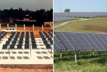 Photos show a solar installation from 1988 (left) and a present-day version. Though the basic underlying technology is the same, a variety of factors have contributed to a hundredfold decline in costs. Now, researchers have identified the relativ...