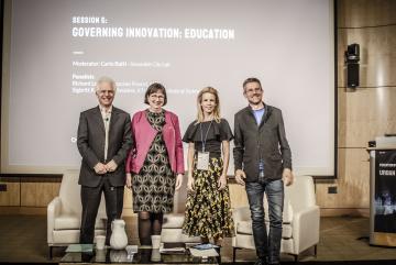 Left to right: Richard Lester, MIT associate provost, who oversees MIT’s international activities; Sigbritt Karlsson, president of KTH; Anna König Jerlmyr, mayor of Stockholm; and Carlo Ratti, director of MIT Senseable City Lab.Photo: Pietro Leoni