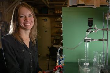 Graduate student Julia Sokol is working on making drip irrigation cheaper and more efficient at MIT’s Global Engineering and Research (GEAR) Lab.    Credit: Tony Pulsone