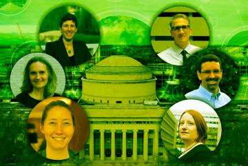               Left side, from top: Julie Newman, Heather Paxson, Miho Mazereeuw. Right side, from top: Joe Higgins, Jeremy Gregory, Noelle Selin              Image: MIT News. Campus photo by Christopher Harting      
