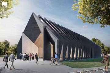 View of the Longhouse Northwest ElevationImage: MIT Mass Timber Design