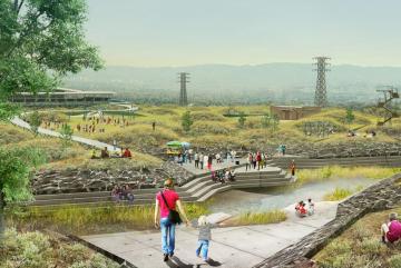 A rendering of Los Angeles depicts green space and wetlands as envisioned by the MIT team.Image: Jonah Susskind
